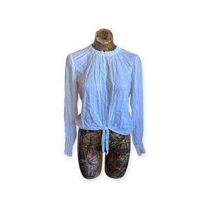 Bella Dahl White Tie Front Blouse Lightweight Long Sleeve Top